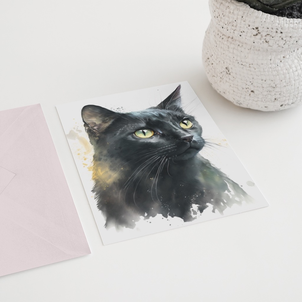 Black Cat Watercolor Wall Art Illustration Print Poster Card Unframed - Picture 6 of 6
